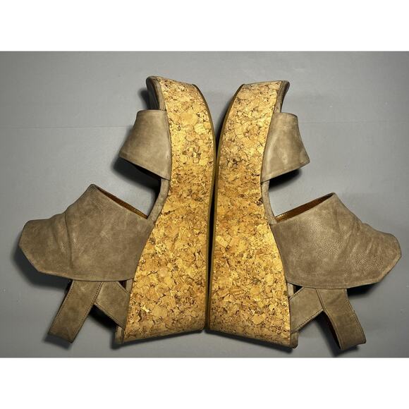 Coclico Sandals Womens Size EU 41 Taupe Leather Wedge Platform Slingback Cork - Picture 3 of 11